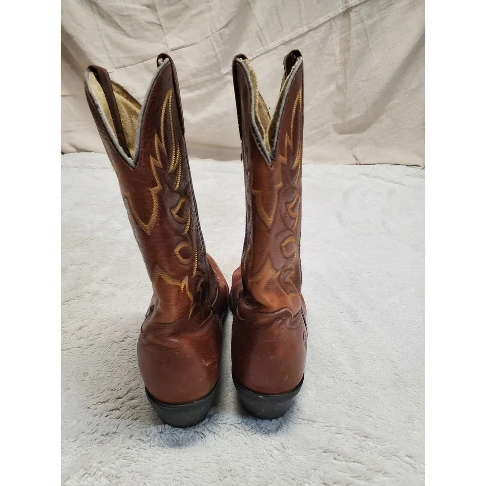 Double H Tan Brown Leather Stitched Western Cowboy Boot 12 D Boho Festival Rodeo